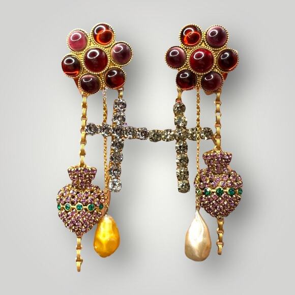 Rare Vintage Christian Lacroix Paris Statement Clip-On Earrings AS IS - Picture 12 of 16